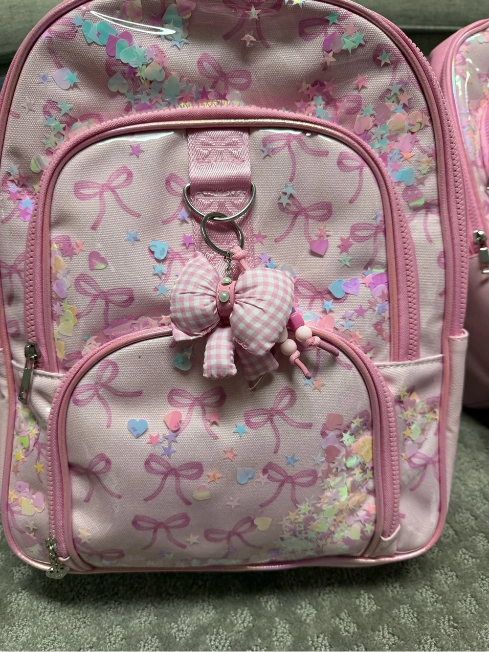 Miss Gwen’s omg Pink Bow-Print Kids Backpack with Removable Gingham Bow Charm